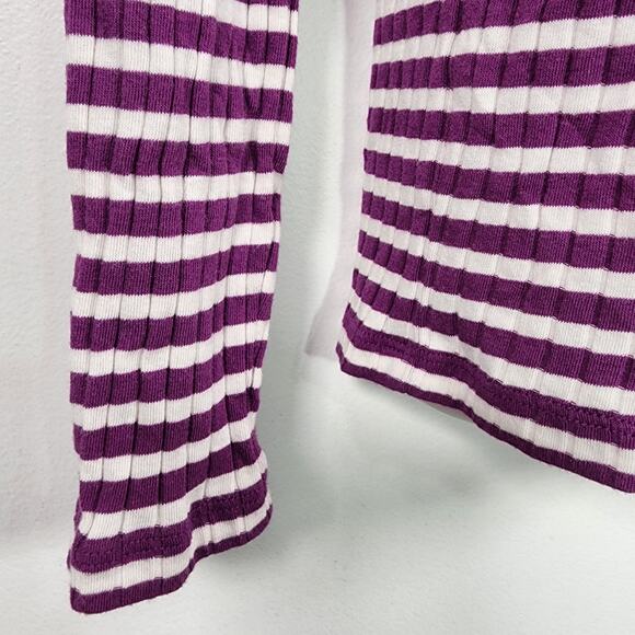 Talbots Women Ribbed Crewneck Tee Jasmine Stripe Long Sleeve Knit Texture Medium - Picture 6 of 9